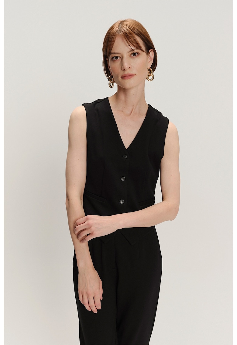 Oferte la Sacou fara maneci cu model uni si nasturi - Negru