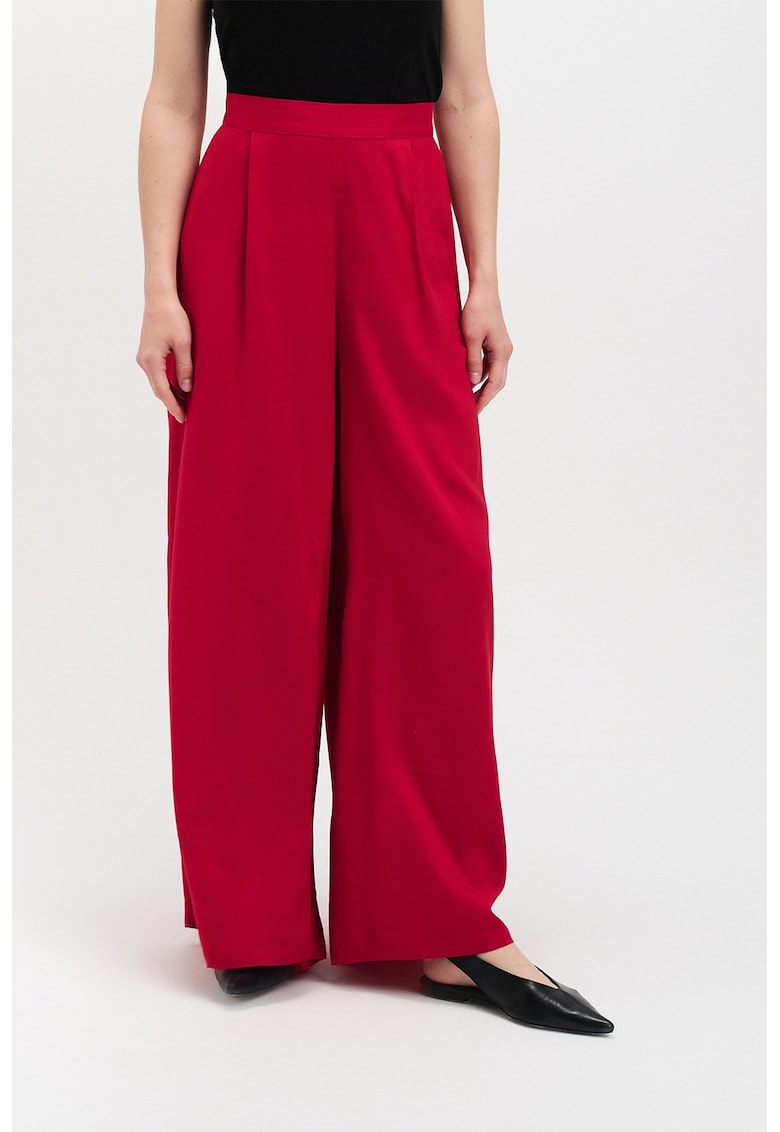 Oferte la Pantaloni cu croiala ampla si talie inalta - Rosu vermillion