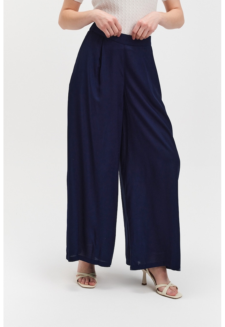 Oferte la Pantaloni cu croiala ampla si talie inalta - Bleumarin