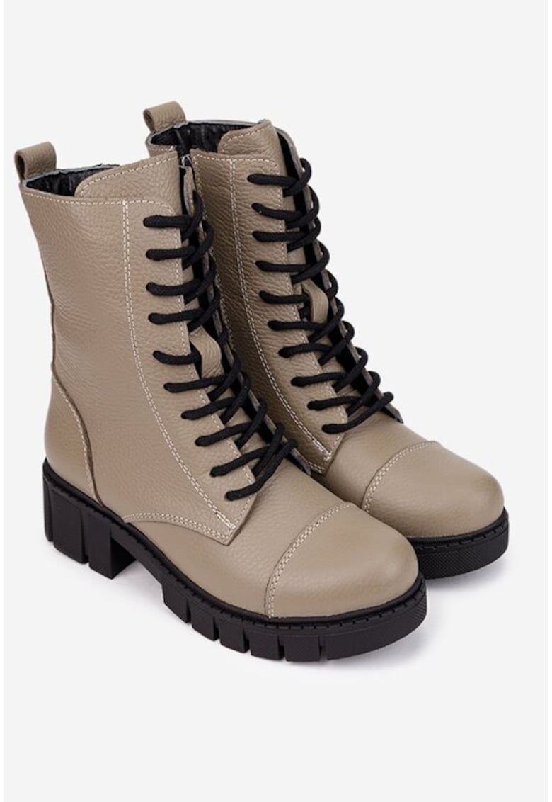 Oferte la Ghete dama taupe din piele naturala texturata