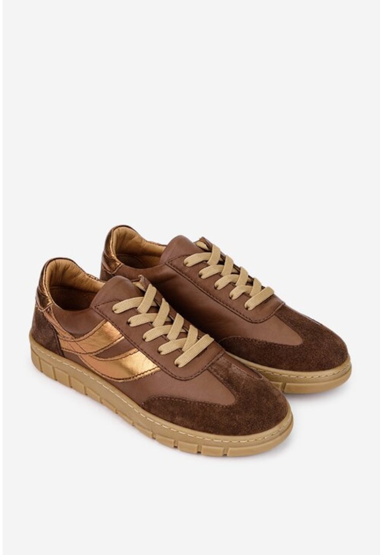 Oferte la Pantofi dama maro cu bronz din piele
