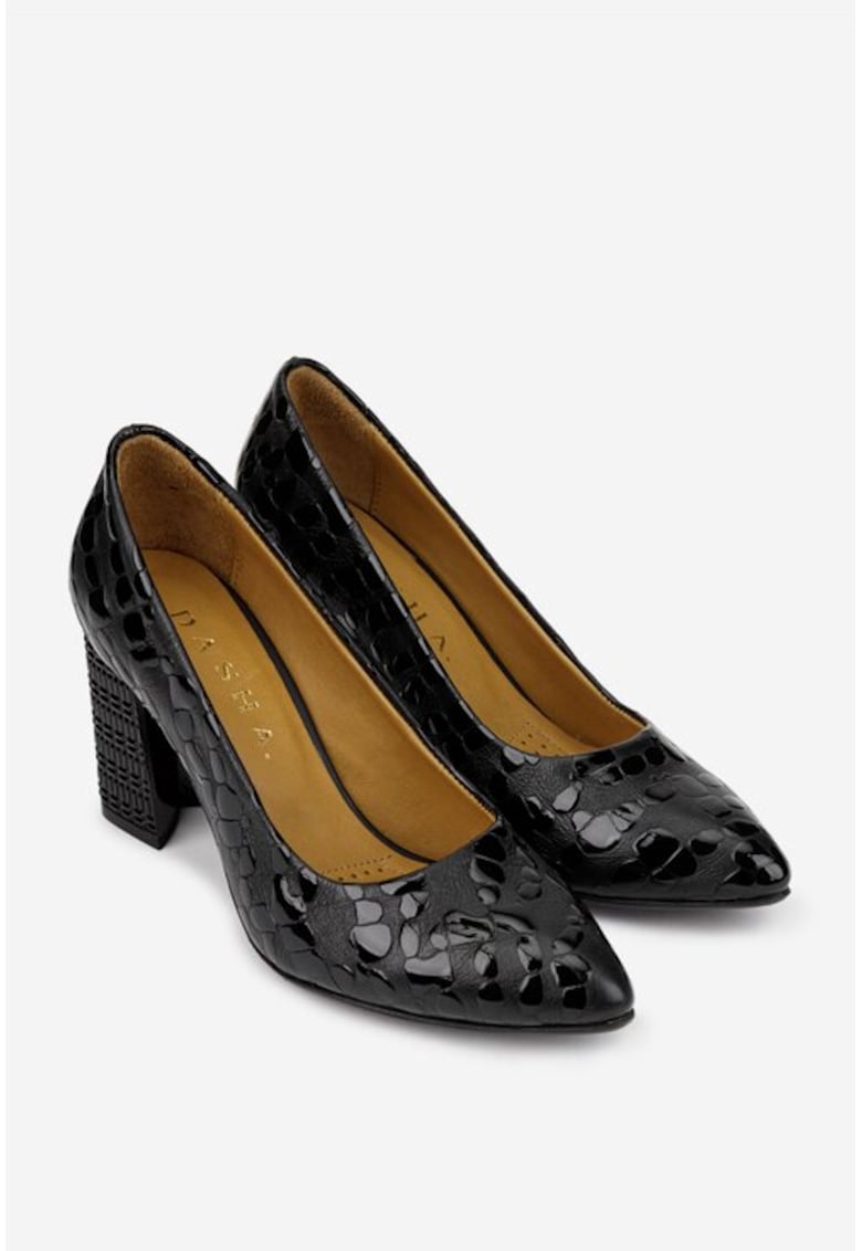 Oferte la Pantofi dama din piele neagra cu model si toc deosebit