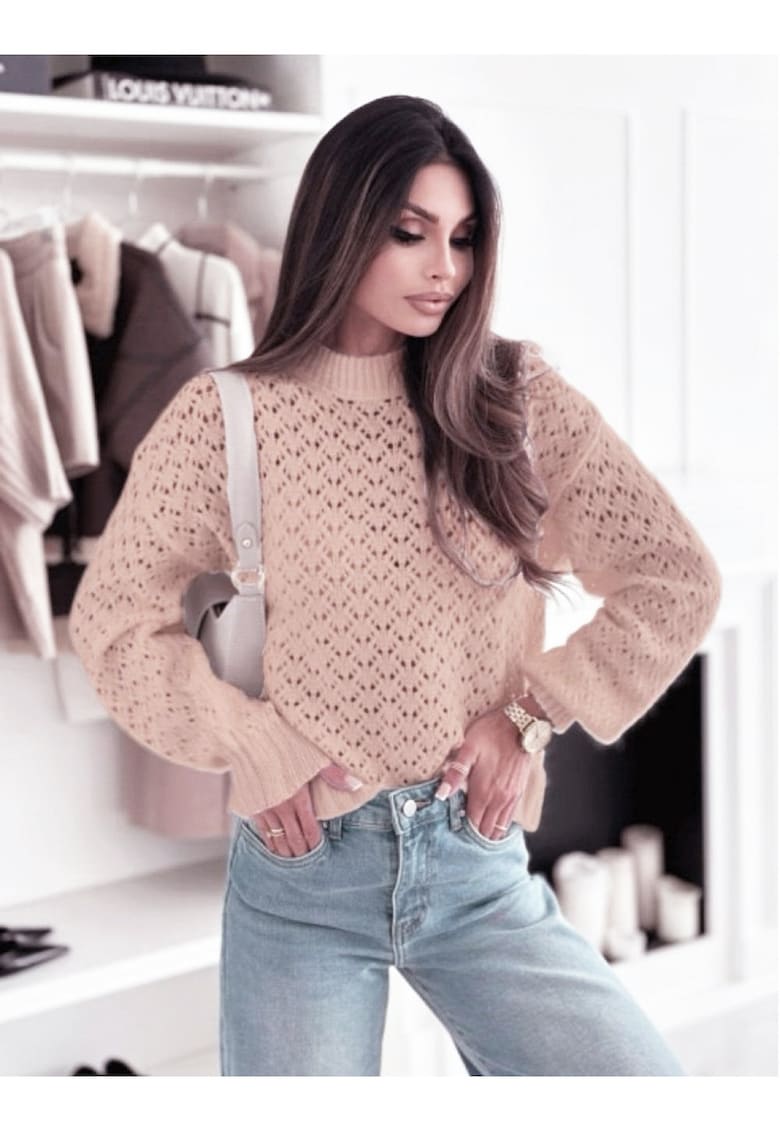 Oferte la Pulover roz pudra tricotat cu model SH-G1389-WK M8 18198 - Roz