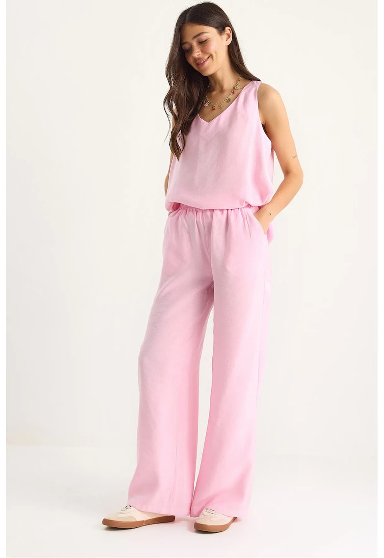 Oferte la Compleu dama -  tricou elegant si pantaloni largi - poplin - roz