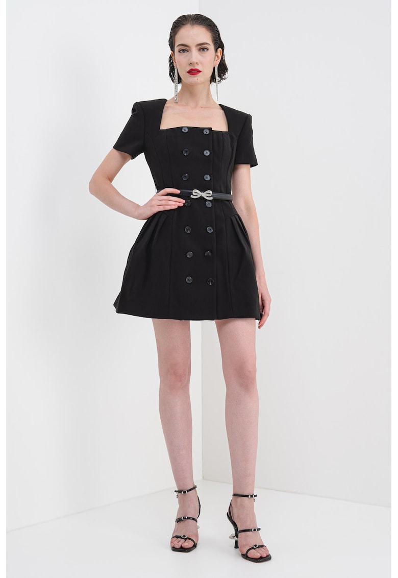 Oferte la Rochie mini evazata cu decolteu patrat - Negru