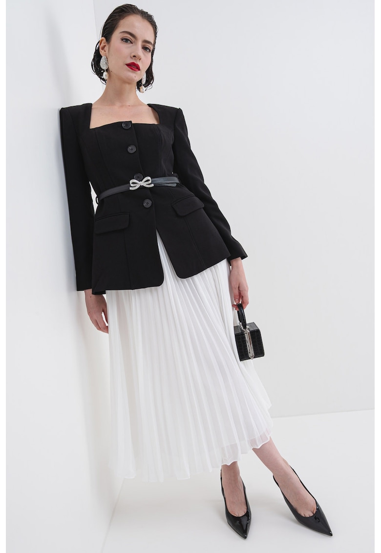 Oferte la Rochie midi cu model 2in1 si curea - Negru/Alb murdar