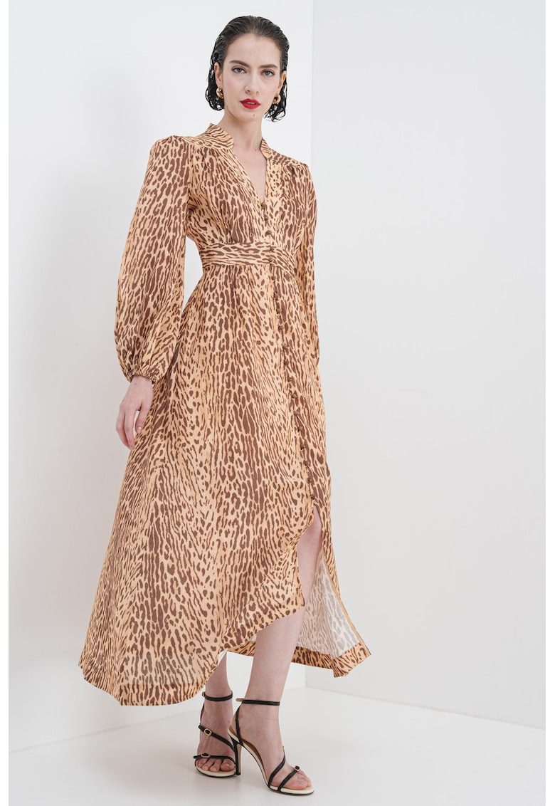 Oferte la Rochie de in cu animal print - Maro inchis/Maro deschis