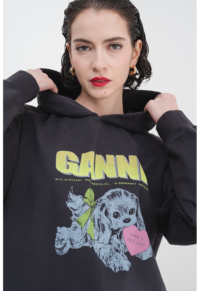 Oferte la Hanorac de bumbac cu imprimeu grafic - Gri/Verde lime/Gri antracit