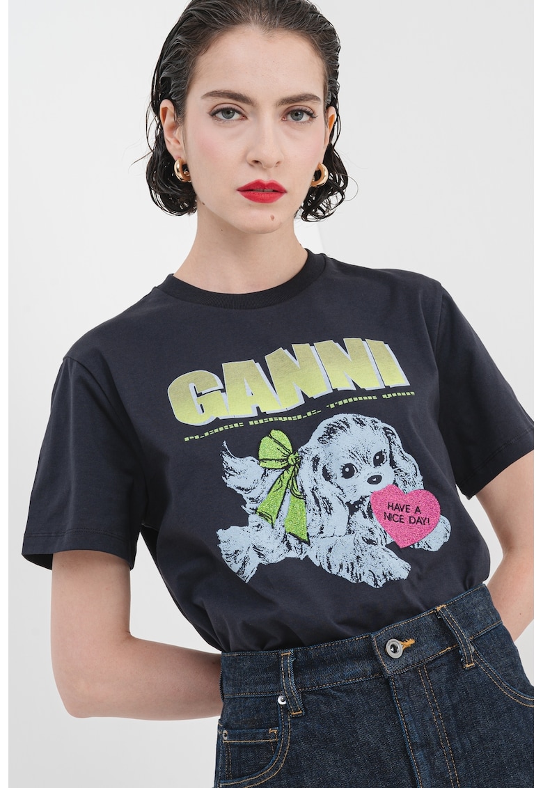 Oferte la Tricou de bumbac cu imprimeu grafic - Fucsia/Verde lime/Gri antracit