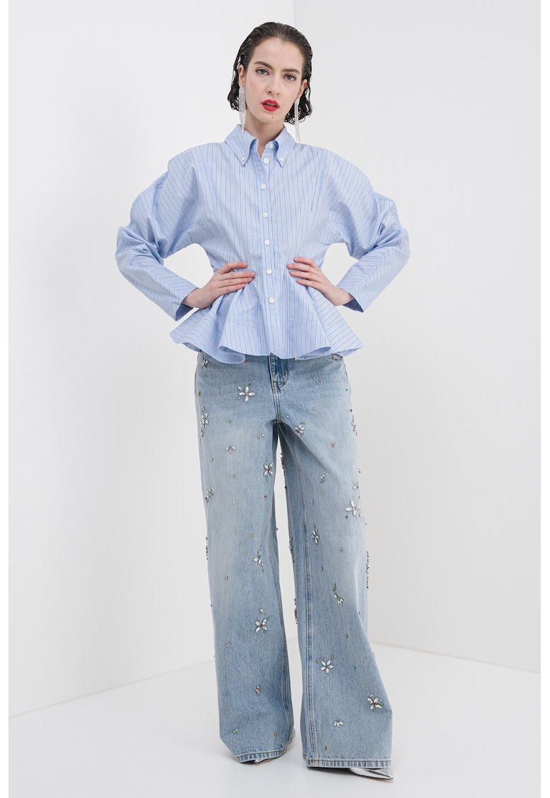 Oferte la Camasa evazata cu model in dungi - Alb/Albastru lavanda/Bleumarin