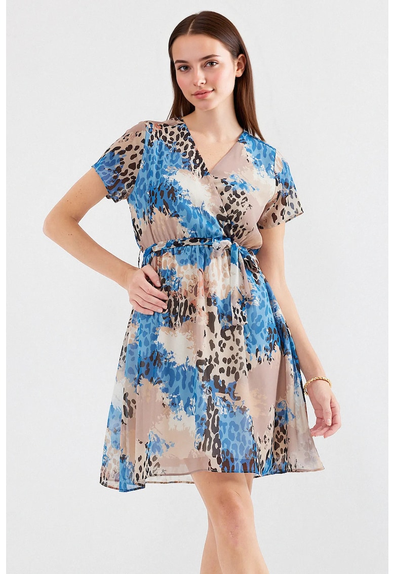 Rochie mini dama HiCCUP - imprimeu floral - decolteu in V - textil - multicolor