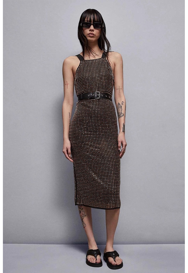 Oferte la Rochie midi cu aplicatii tip cristale - Negru