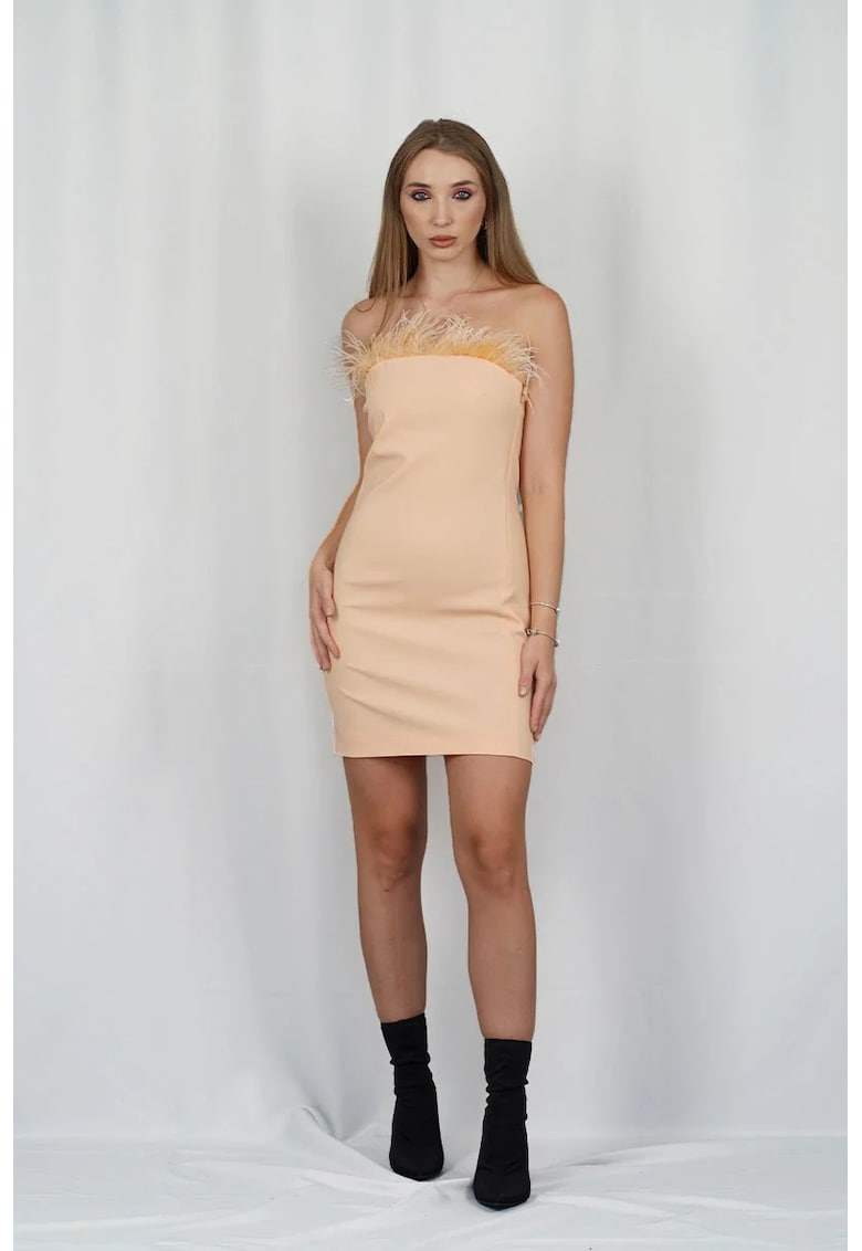 Oferte la Rochie mini cu insertii de pene de-a lungul decolteului - Galben