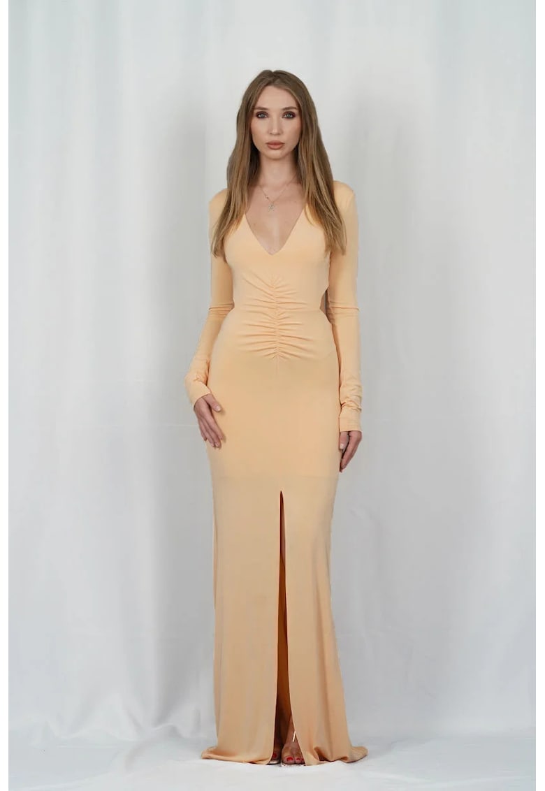 Oferte la Rochie lunga - cu spatele gol si decolteu in V - Galben