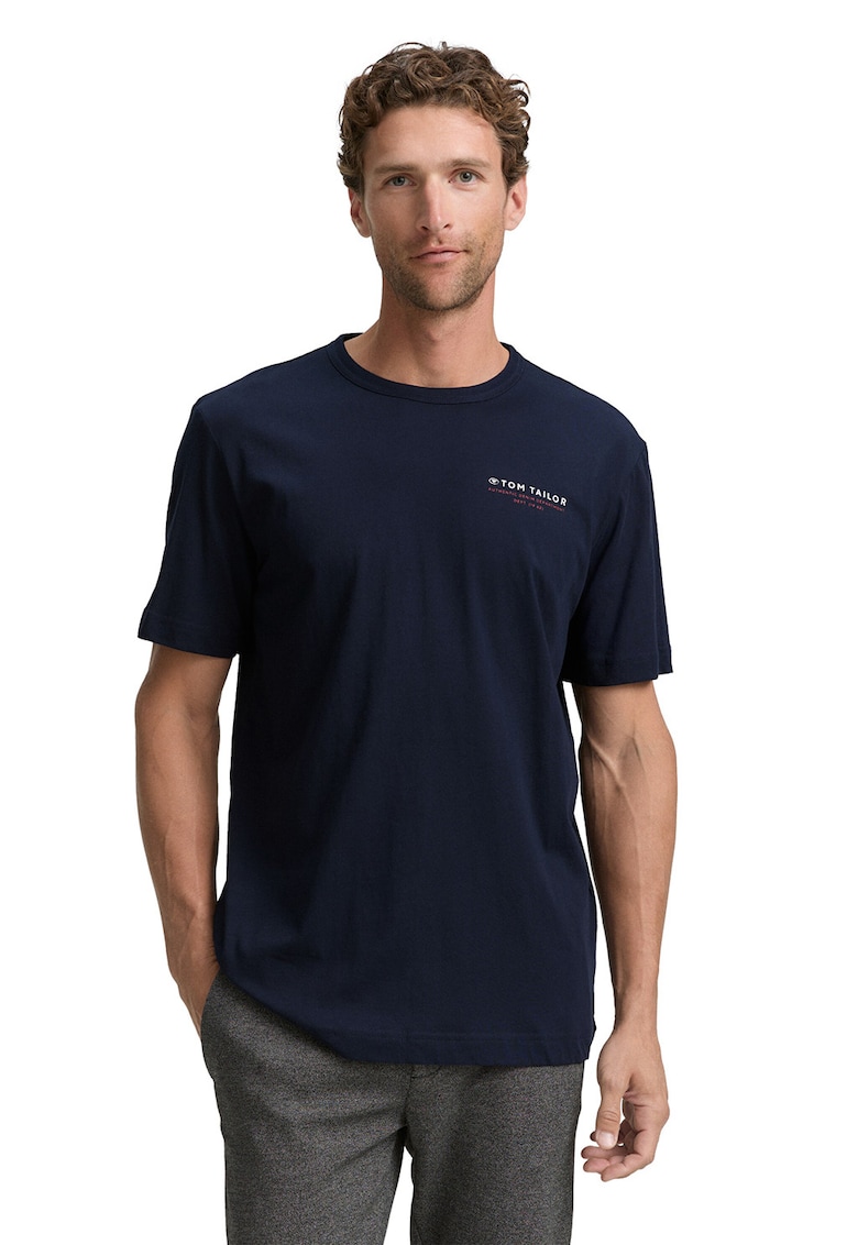 Oferte la Tricou regular fit cu decolteu la baza gatului - Alb/Bleumarin