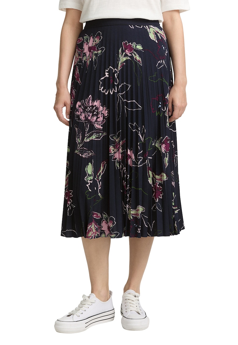 Oferte la Fusta midi plisata cu talie elastica - Roz/Bleumarin