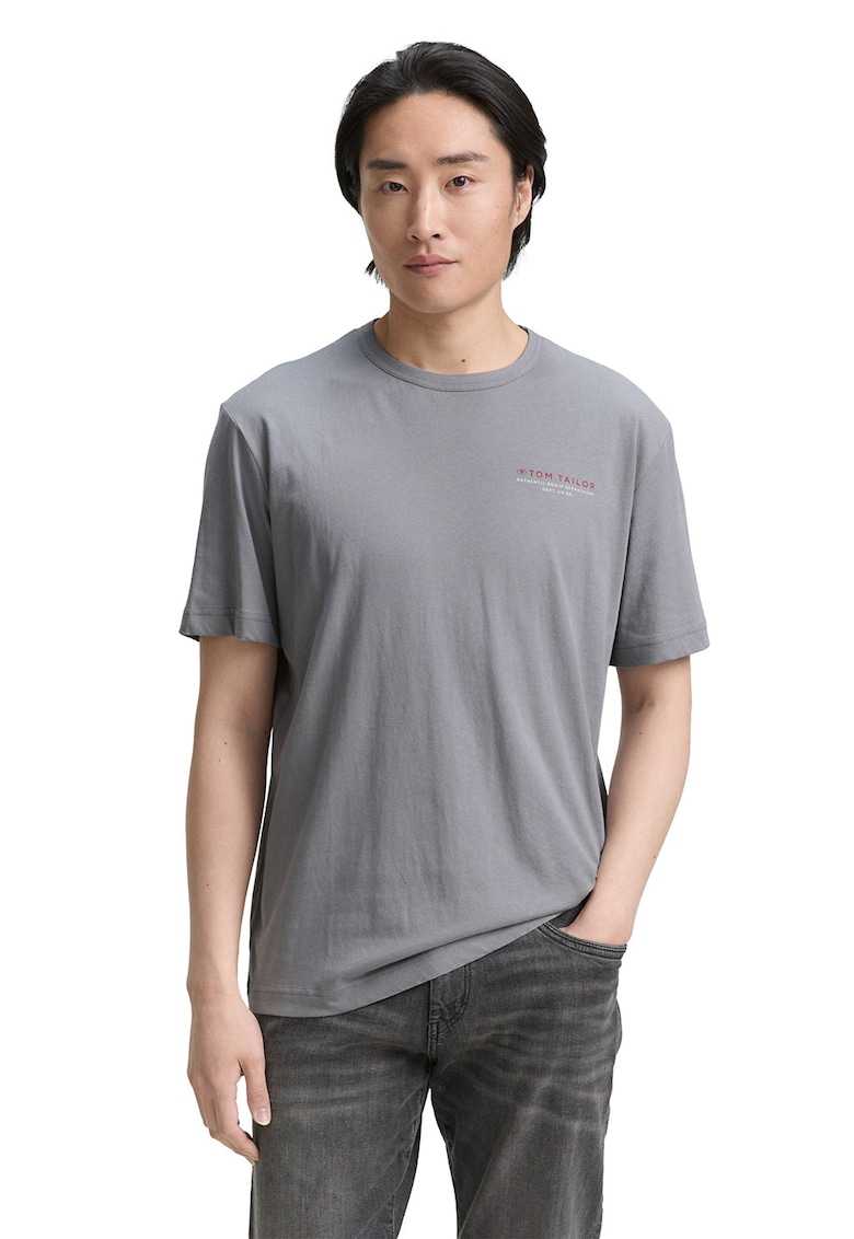 Oferte la Tricou regular fit cu decolteu la baza gatului - Gri