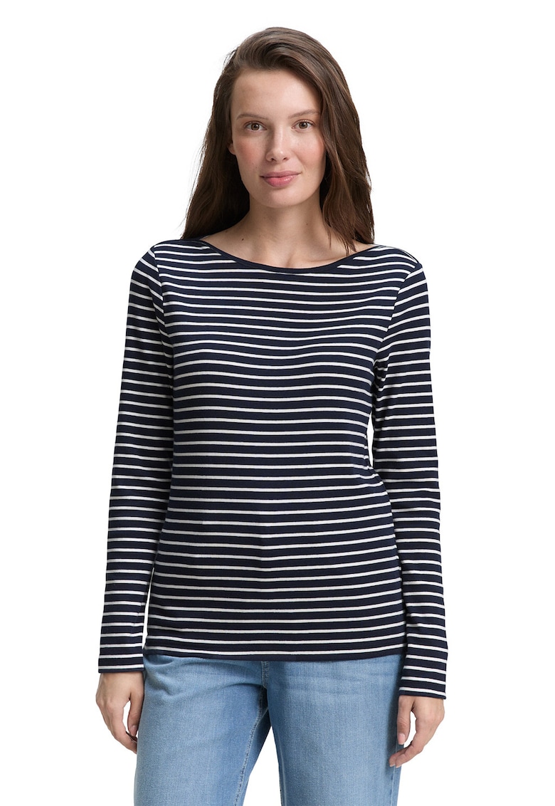 Oferte la Bluza din amestec de bumbac organic cu dungi - Alb/Bleumarin