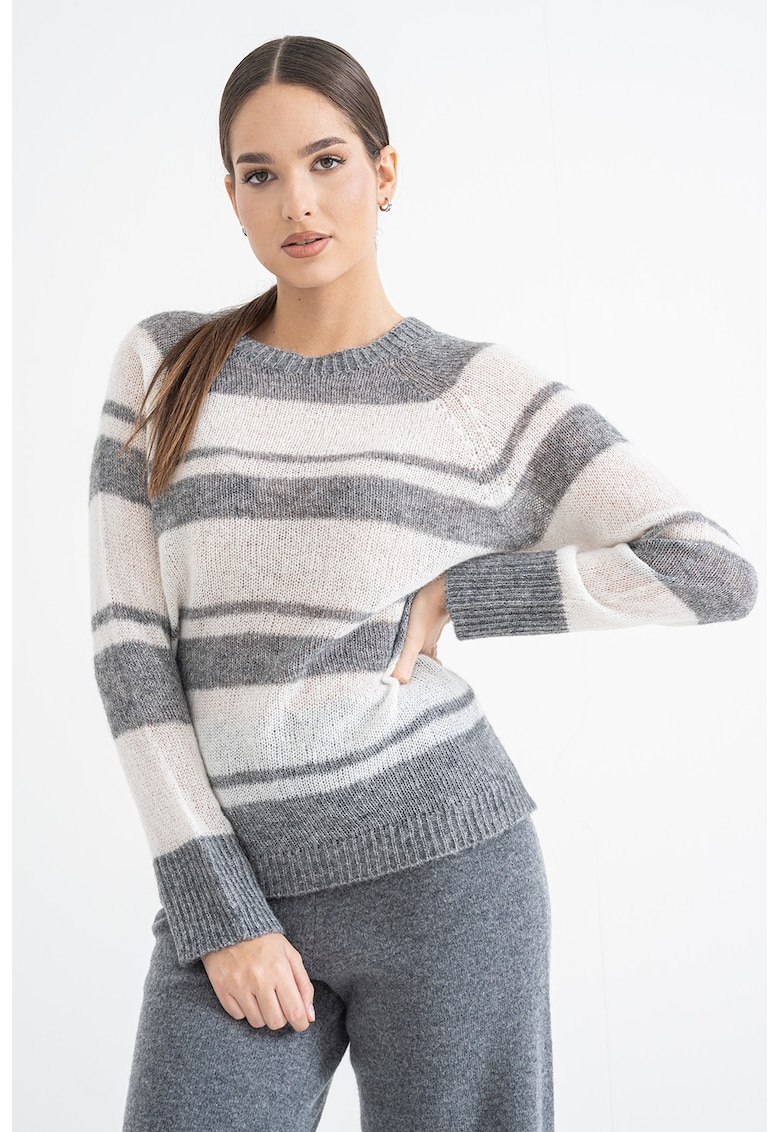 Oferte la Pulover din amestec de lana alpaca cu maneci raglan - Alb/Gri inchis