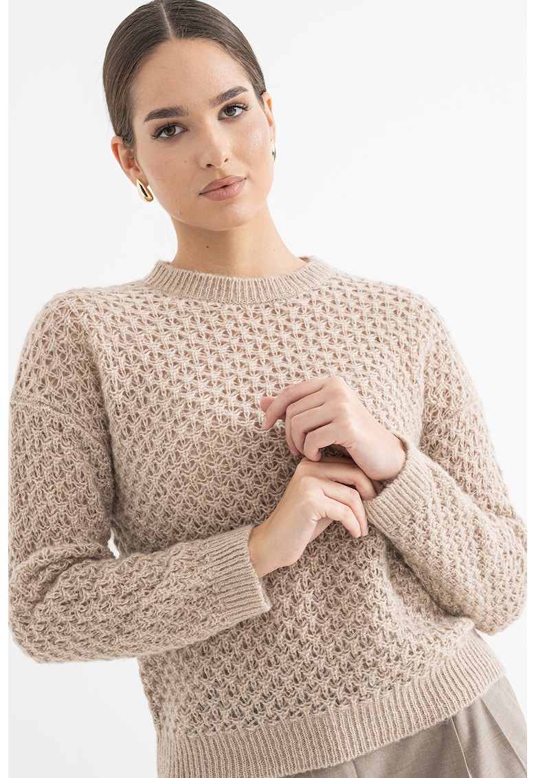 Oferte la Pulover din amestec de lana alpaca cu maneci cazute - Maro deschis