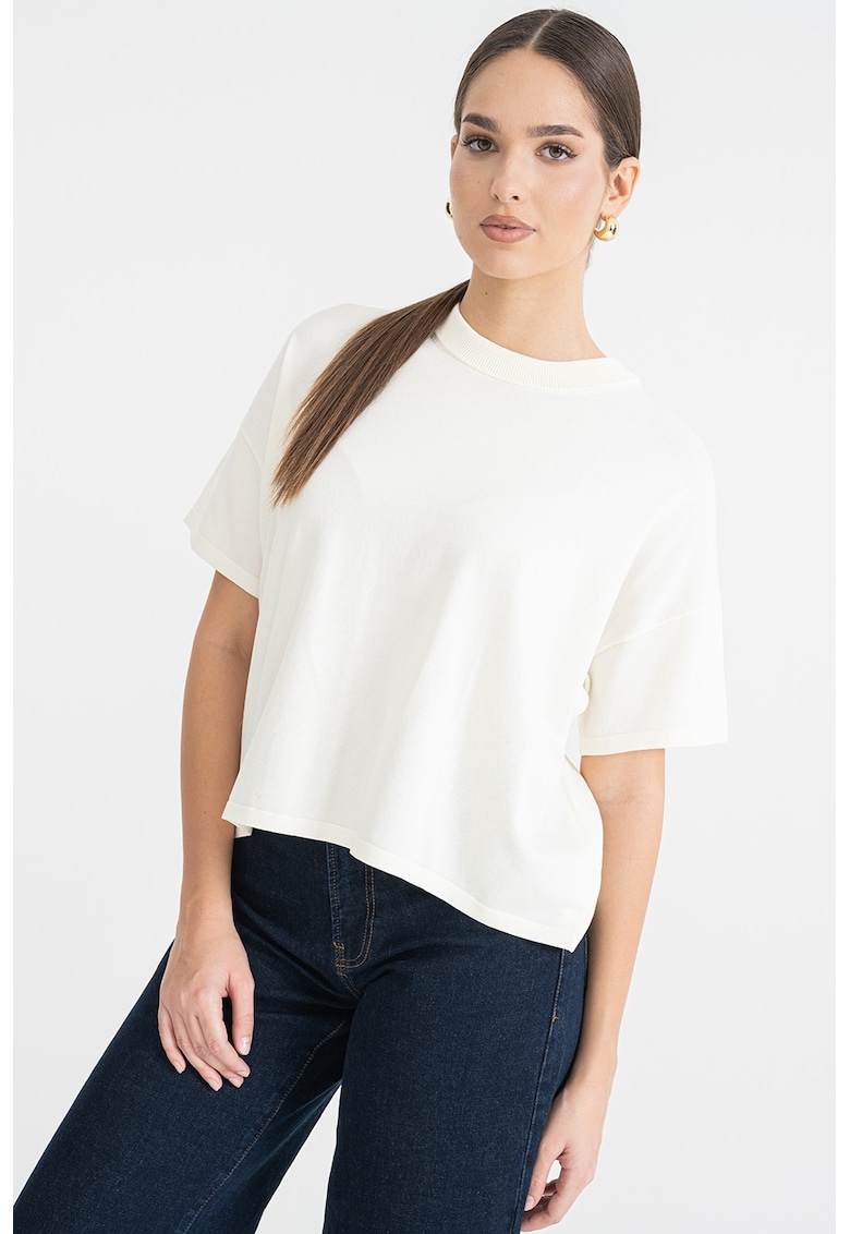 Oferte la Pulover uni cu maneci scurte - Alb fildes