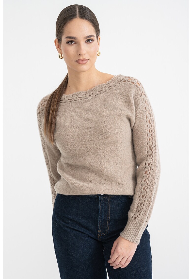 Oferte la Pulover din amestec de lana cu detalii perforate - Maro taupe