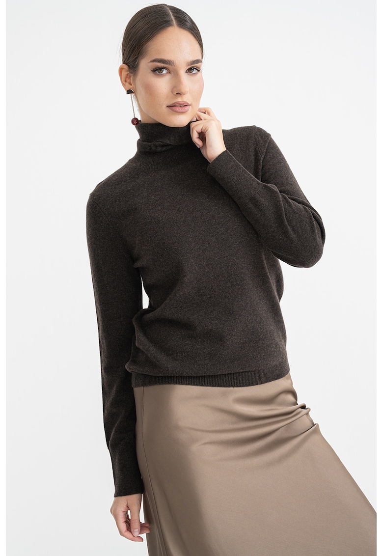 Oferte la Pulover de lana merinos cu guler inalt - Maro inchis