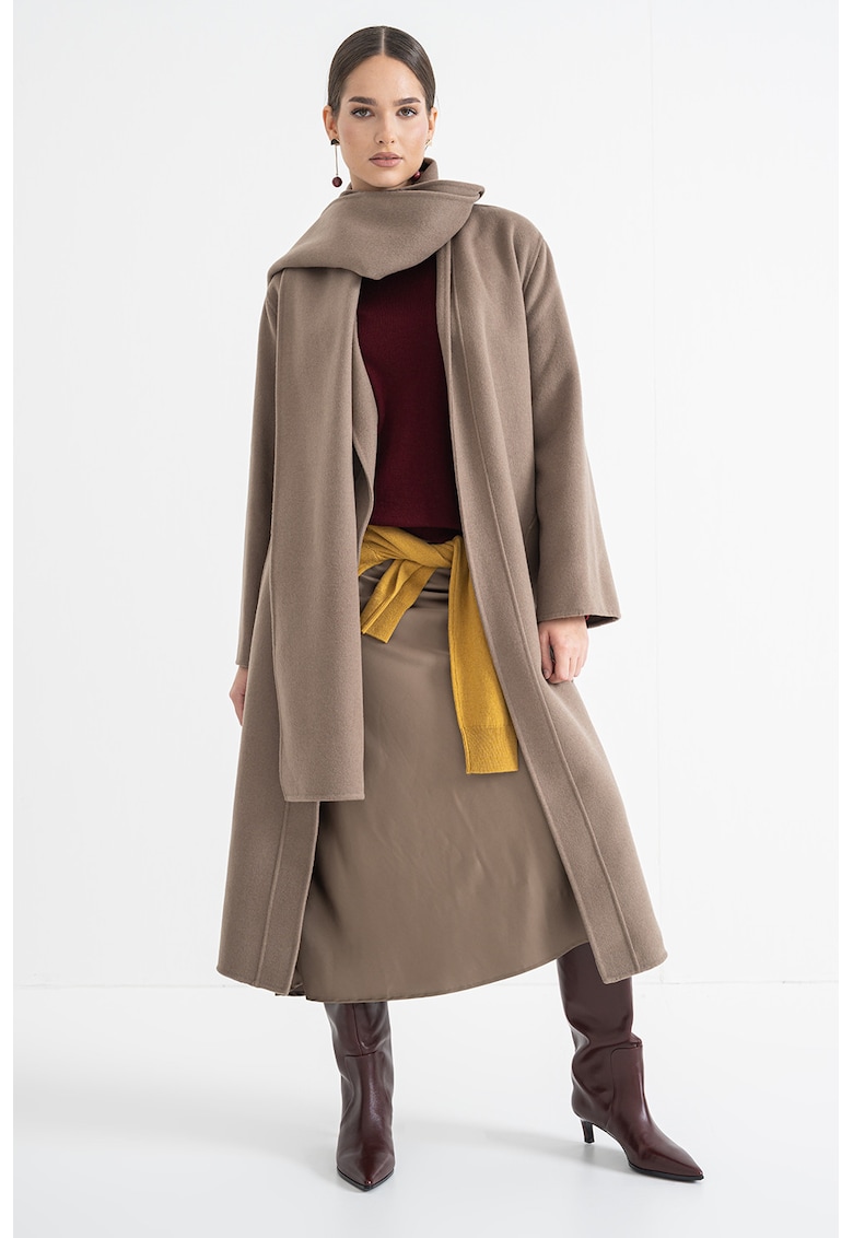 Oferte la Trenci lung din amestec de lana cu fular circular atasat - Kaki