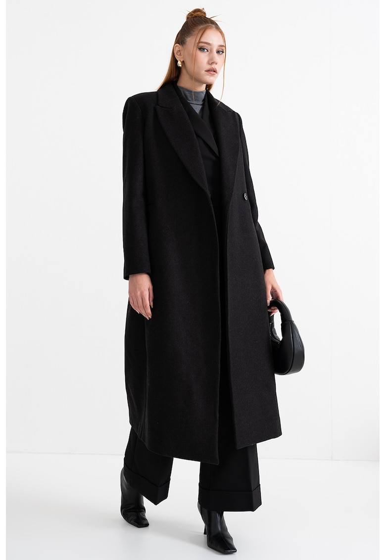 Oferte la Haina din amestec de lana cu revere decupate - Negru stins