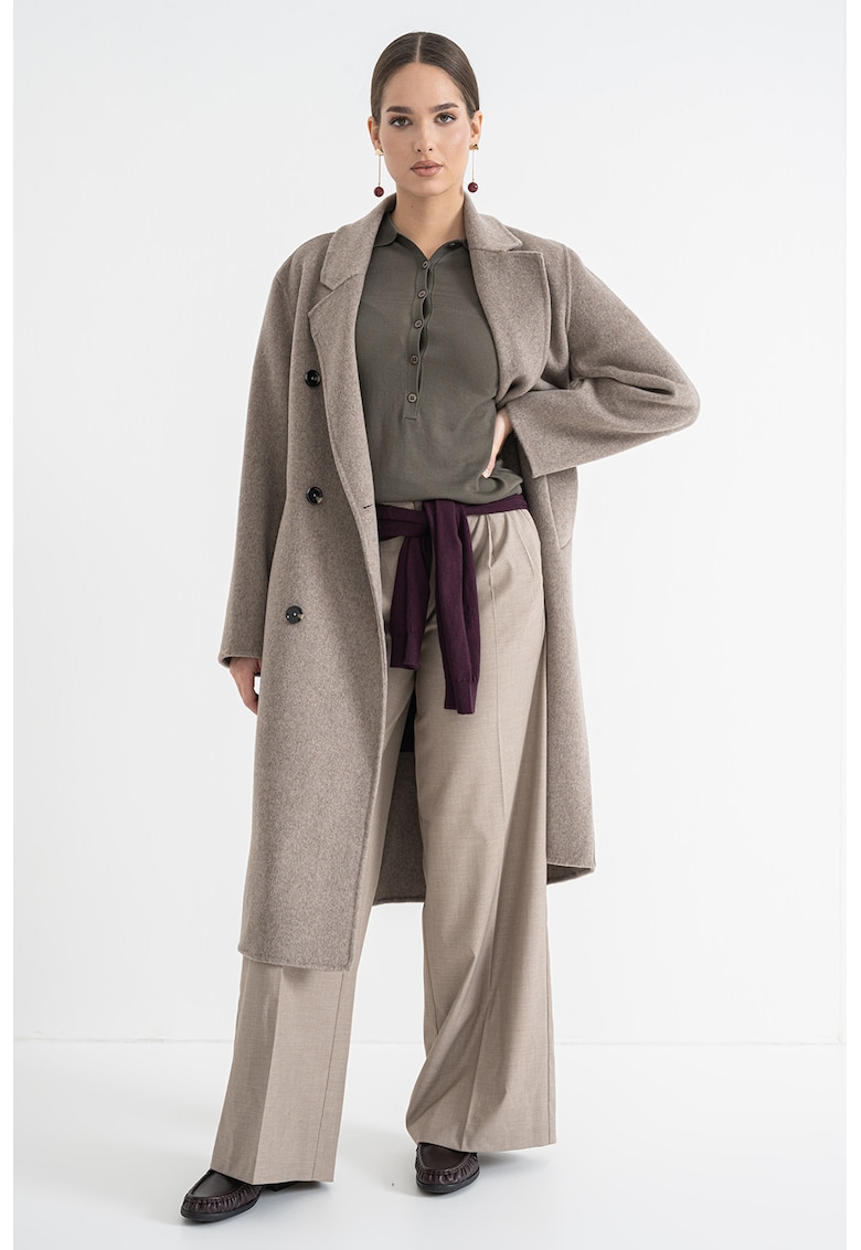 Oferte la Haina din amestec de lana cu revere decupate - Maro taupe
