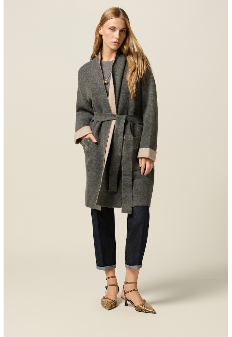 Oferte la Palton lung cu cordon - Gri