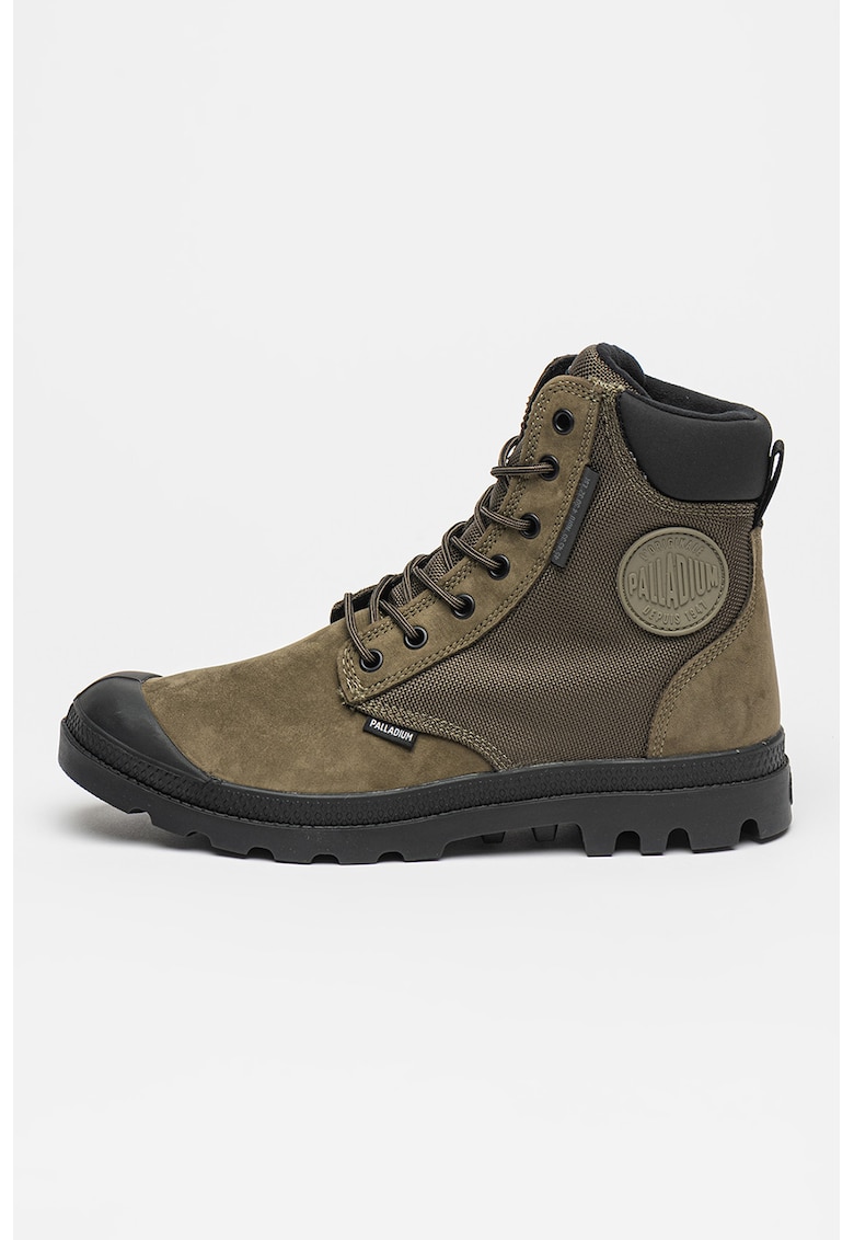 Oferte la Ghete de piele cu garnituri textile si siret - Negru/Verde inchis