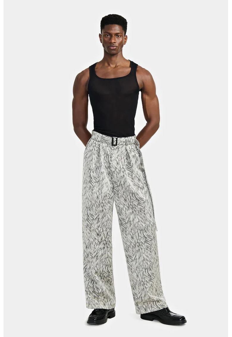 Oferte la Pantaloni largi cu curea in talie - Gri