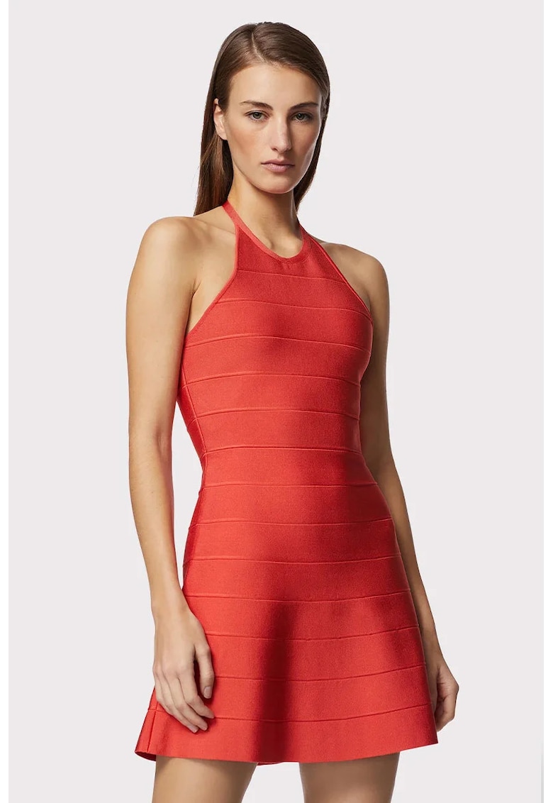 Oferte la Rochie mini cu croiala in A si decolteu halter - Rosu