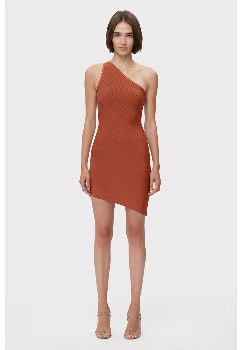 Oferte la Rochie mini asimetrica cu decolteu pe un umar - Maro