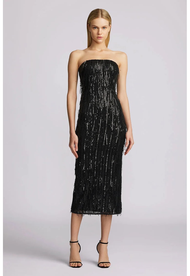 Oferte la Rochie midi cu franjuri si paiete - Negru