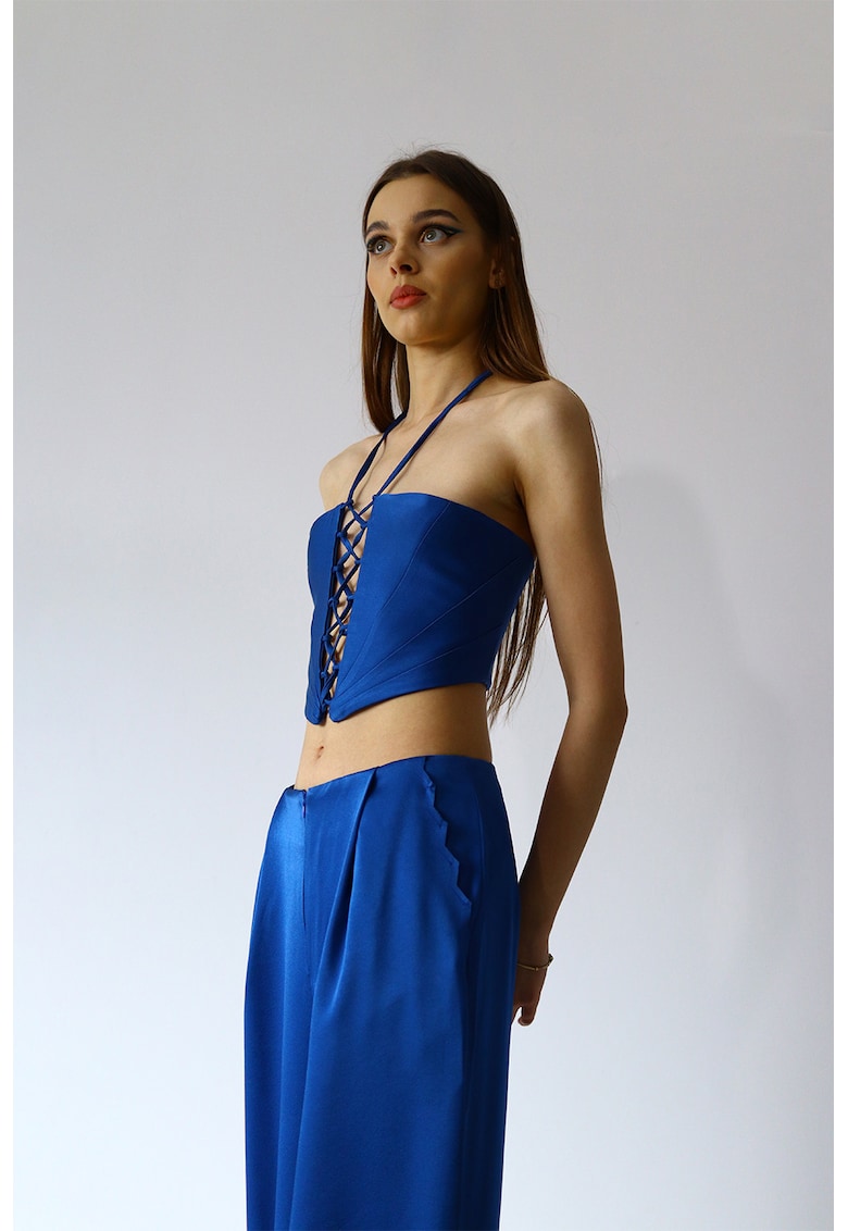 Top crop halter - Albastru royal