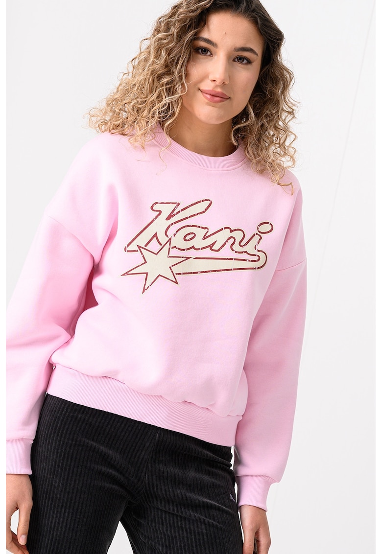 Oferte la Bluza de trening cu decolteu la baza gatului si maneci cazute Varsity Star - Visiniu/Roz pal/Crem