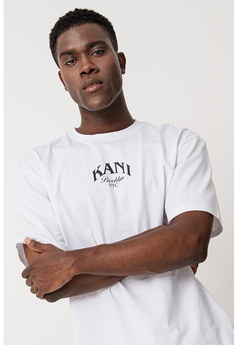 Oferte la Tricou de bumbac cu logo si imprimeu grafic Kani Dice - Alb/Negru/Portocaliu