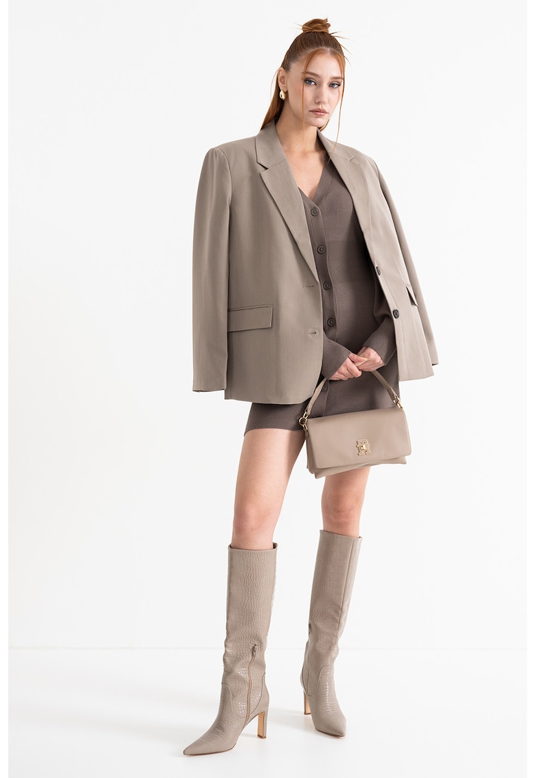 Oferte la Rochie mini cu nasturi si decolteu in V - Maro taupe
