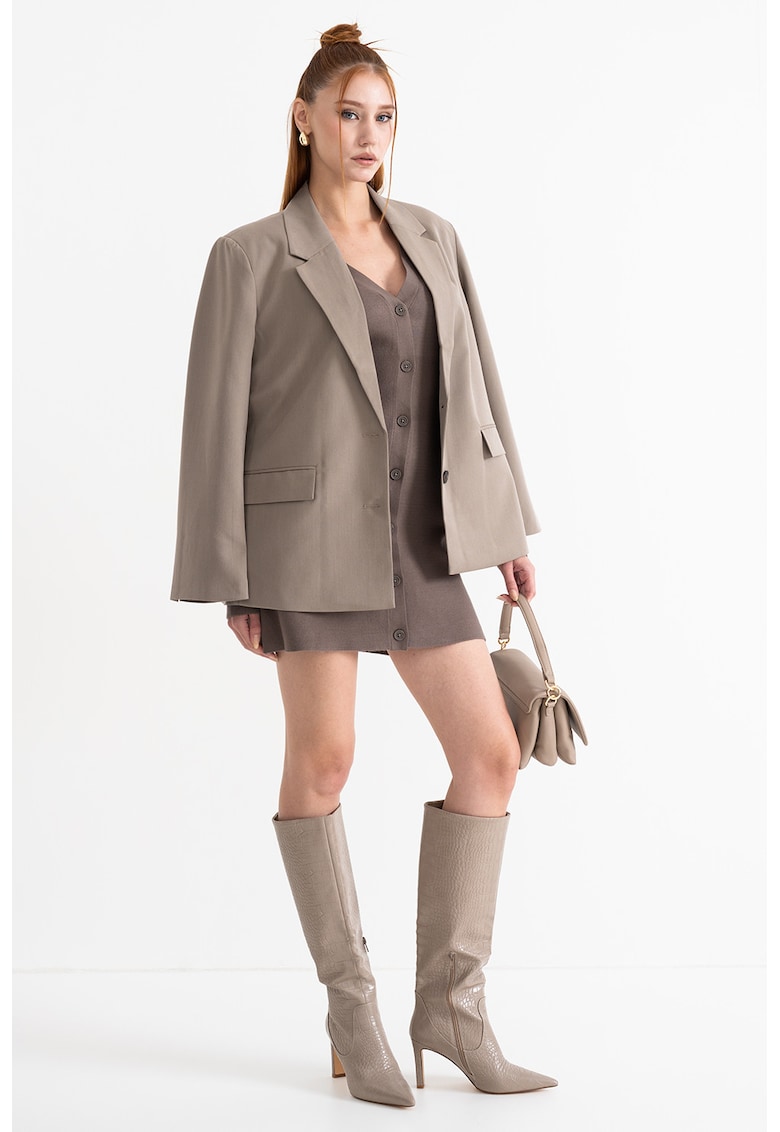 Oferte la Sacou supradimensionat cu revere decupate - Maro taupe