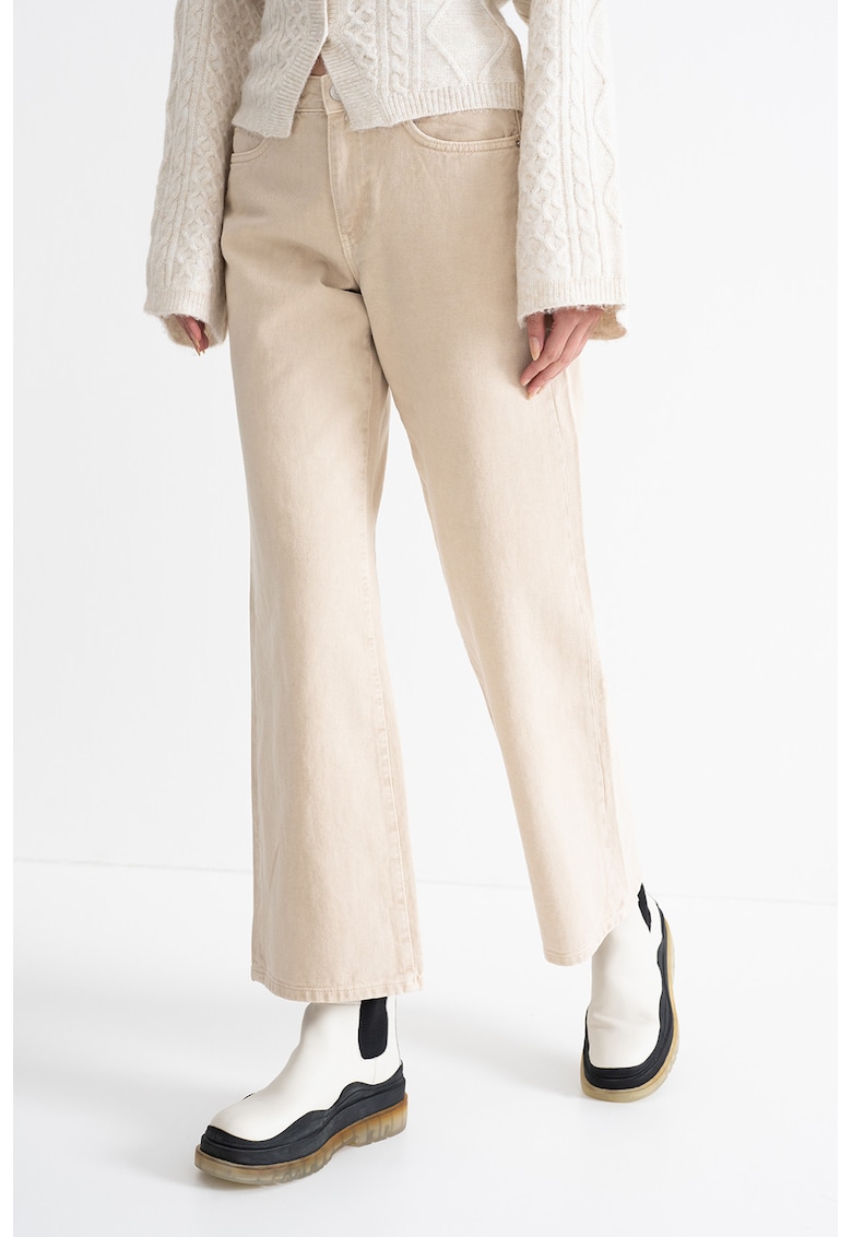 Oferte la Blugi crop cu croiala ampla - Maro nisip