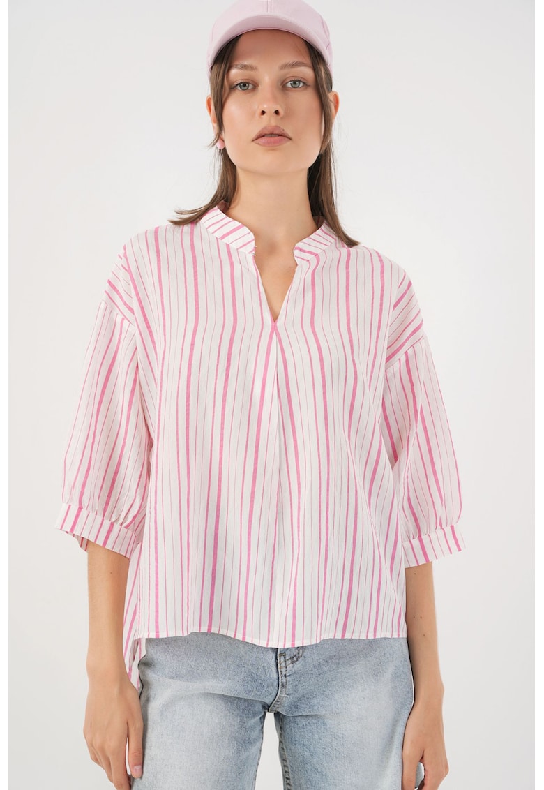 Oferte la Bluza dama HiCCUP BDART - cu dungi - decolteu in V - textil - roz pudrat