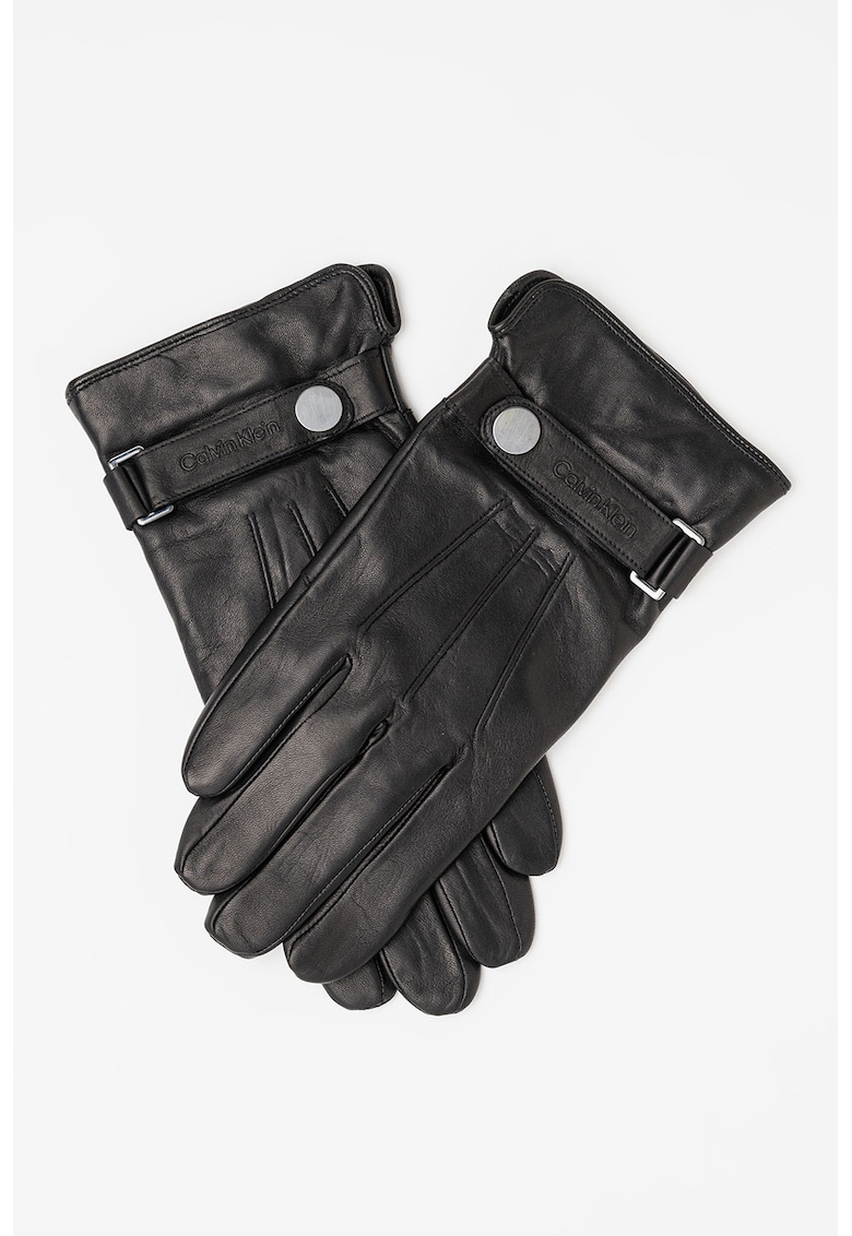 Oferte la Manusi din piele cu logo discret - Negru