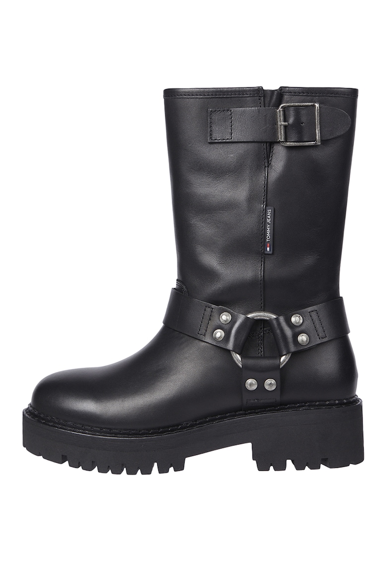 Oferte la Cizme biker medii de piele - Negru
