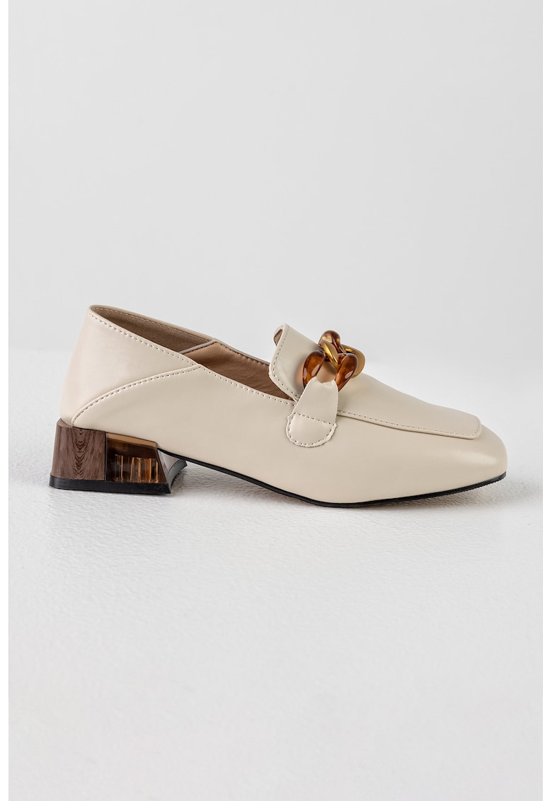 Oferte la Pantofi loafer cu toc si lant decorativ - Auriu/Bej deschis