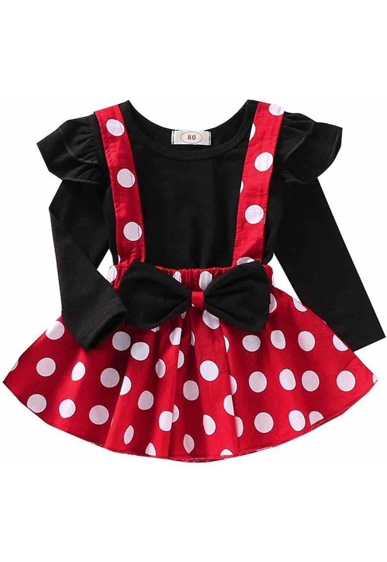 Oferte la Set Fetite Rosu Cu Buline Maneca Lunga - Rosu