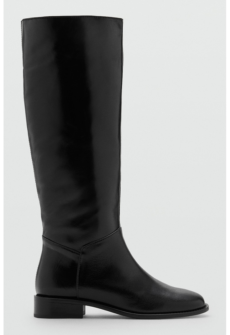 Oferte la Cizme lungi de piele cu varf patrat - Negru
