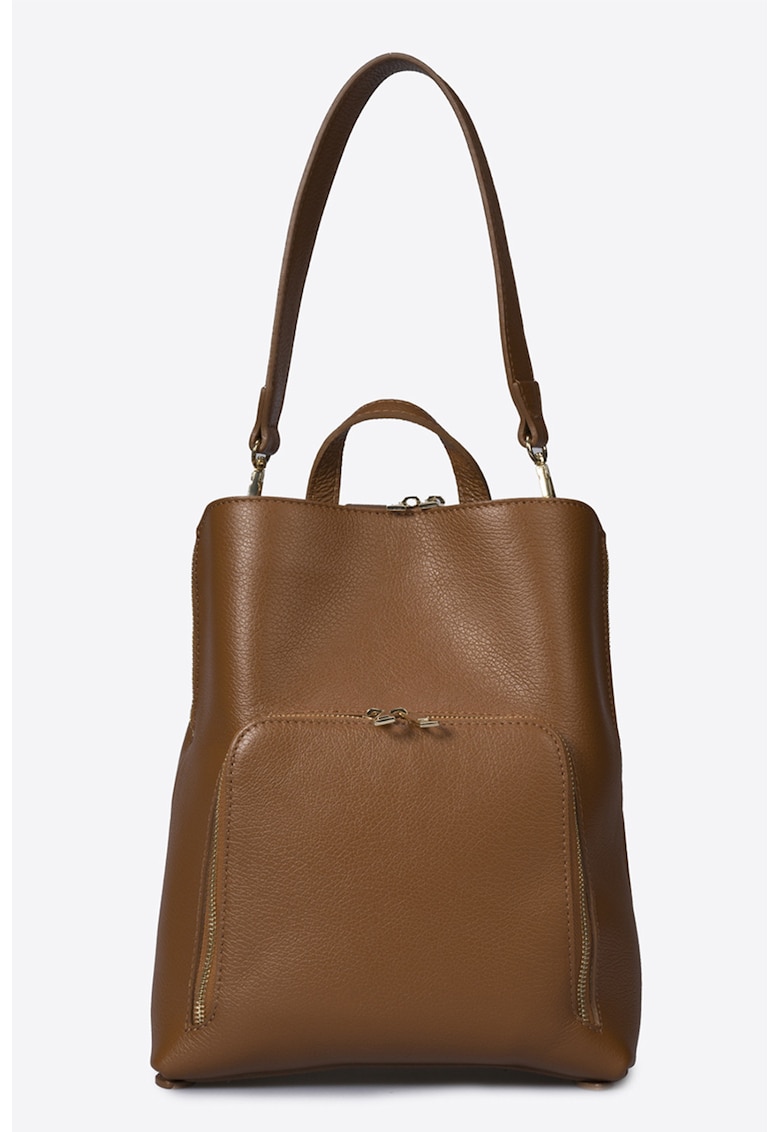 Oferte la Rucsac din piele cu buzunar exterior - Caramel