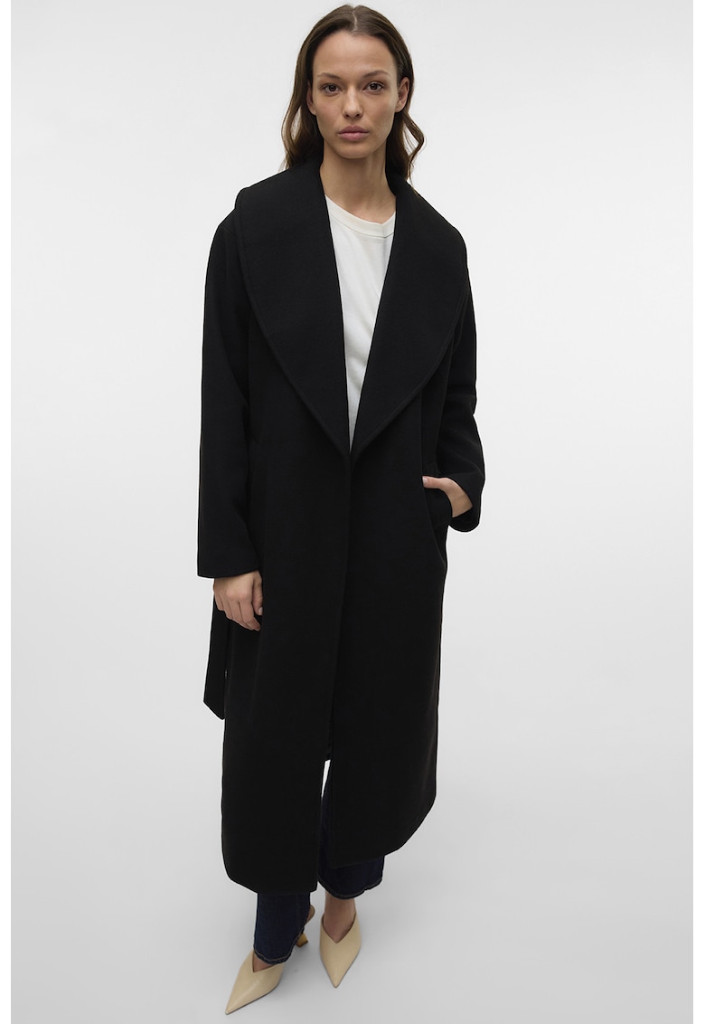 Oferte la Palton lung cu cordon - Negru